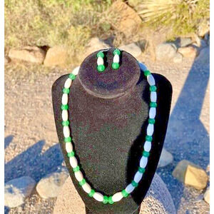 Native American Buffalo Bone and Aventurine, Beaded 8" Necklace & Earring Set
